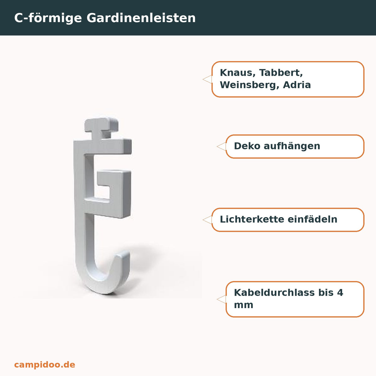 Haken für C-förmige Gardinenleisten – Eigenschaften