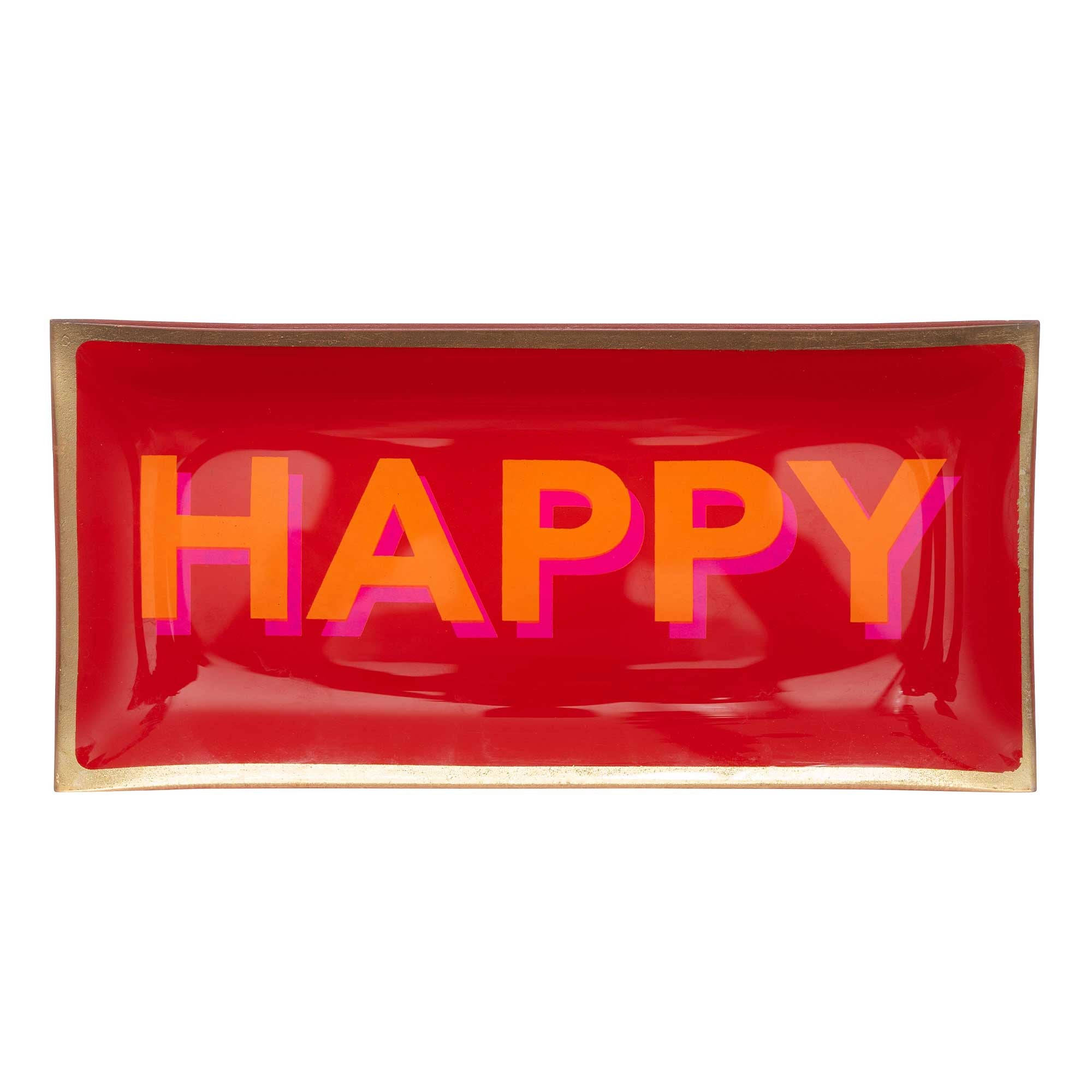 Plato de cristal "HAPPY" rojo