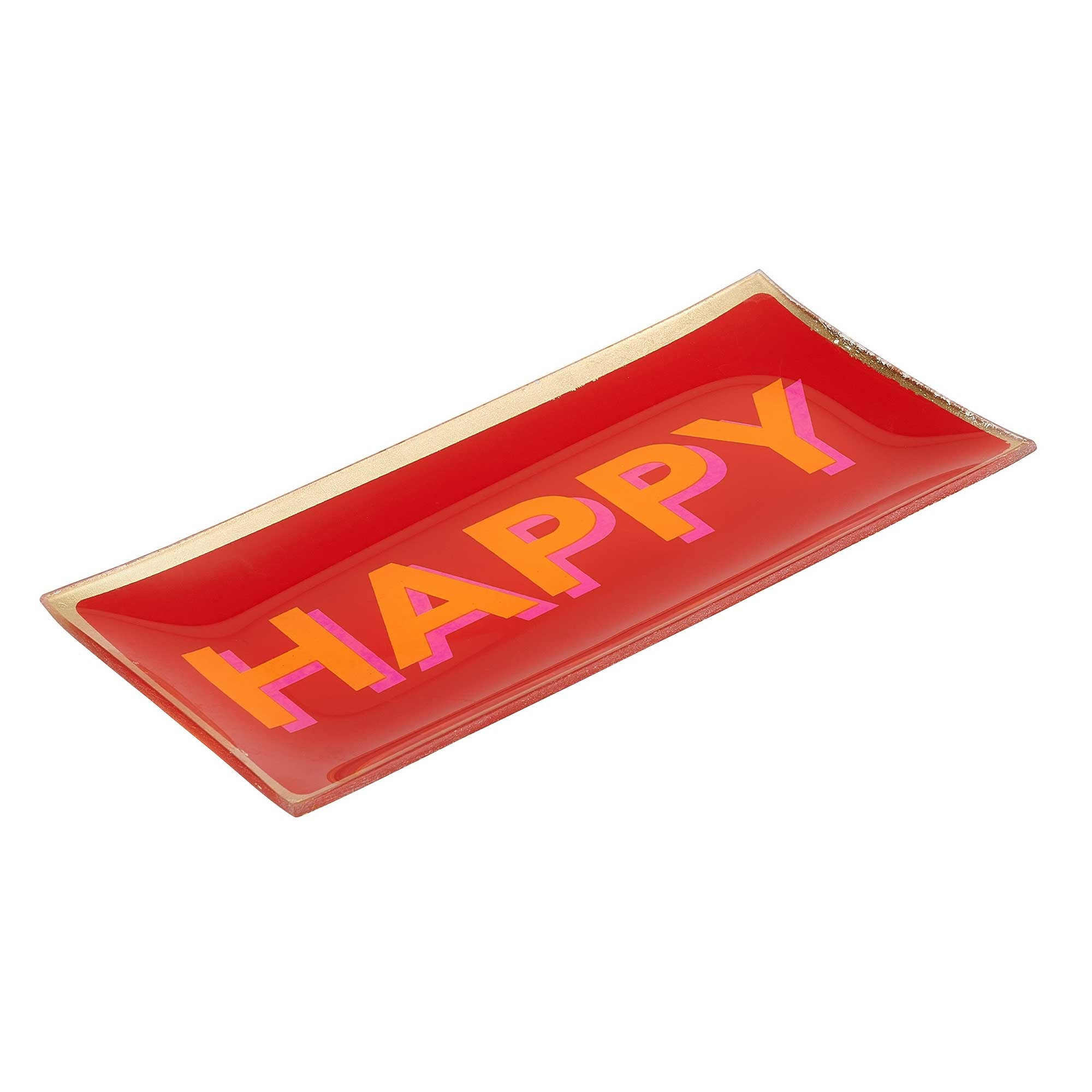 Plato de cristal "HAPPY" rojo