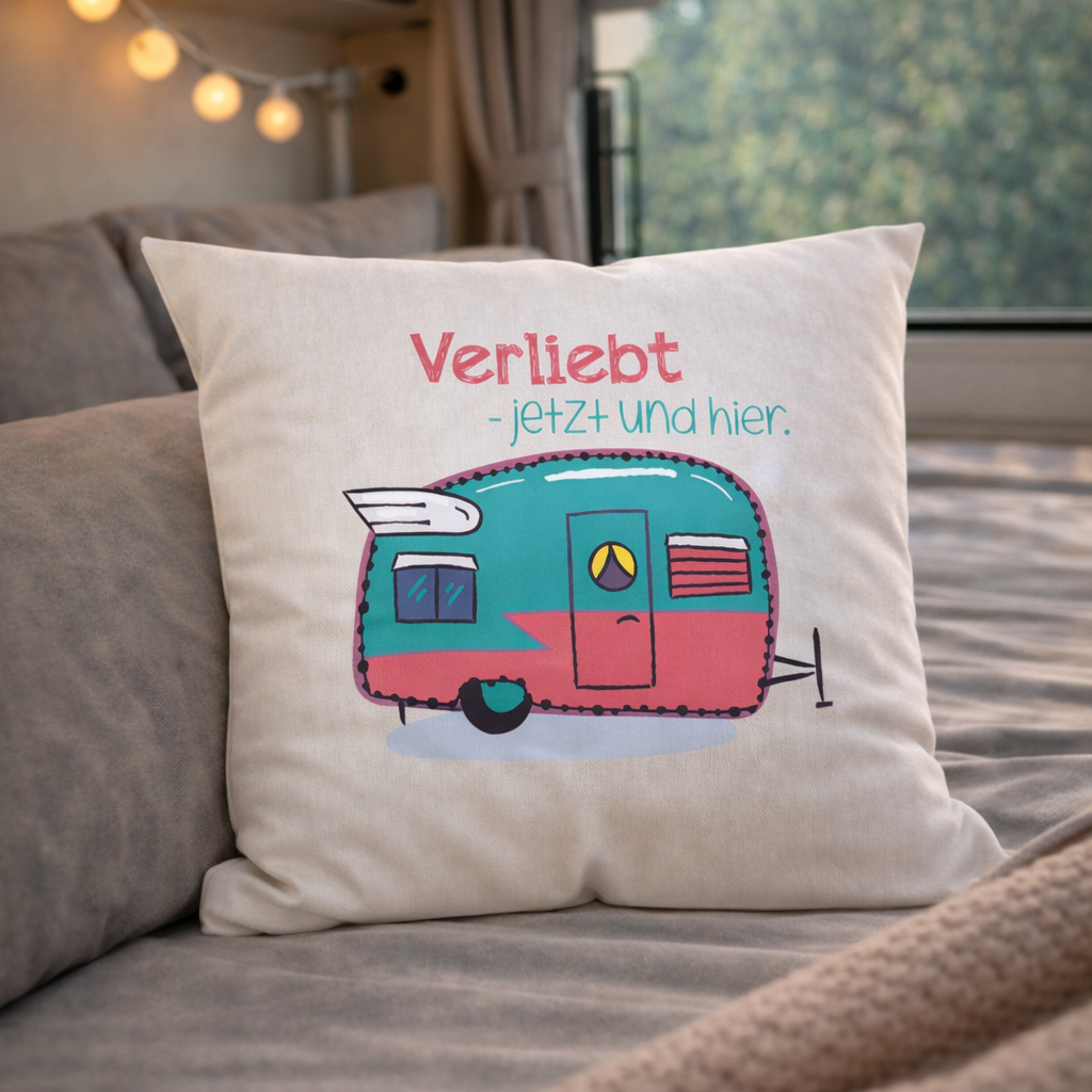 Camping pillow "in love &amp; cheerful"